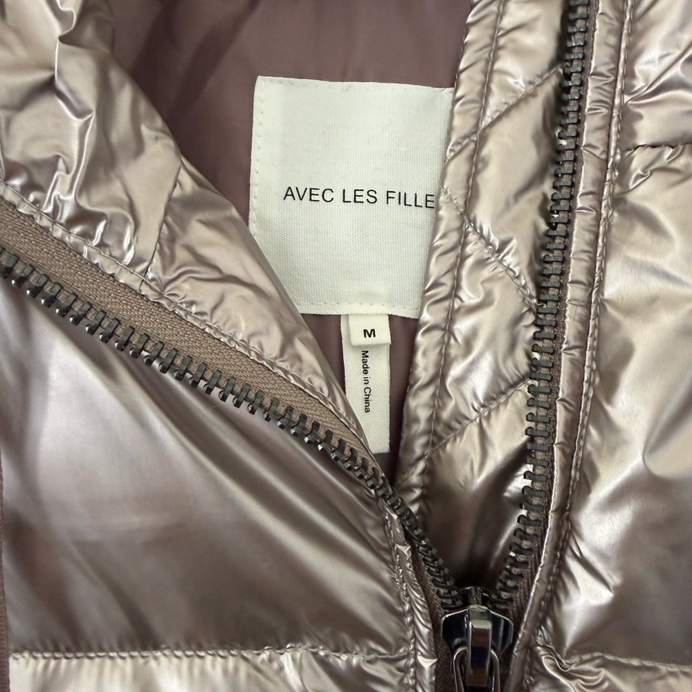 Metallic Taupe Puffer Jacket with Hood - Picture 3 of 4